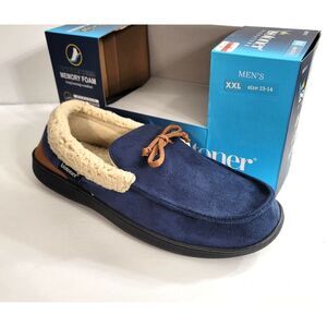 Isotoner Vincent‎ Moccasin Slippers Mens 2XL 13-14 Navy Faux Suede Memory Foam